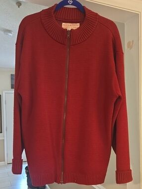 Filson Mens Red Zip-Up Ribbed Collar Cardigan
